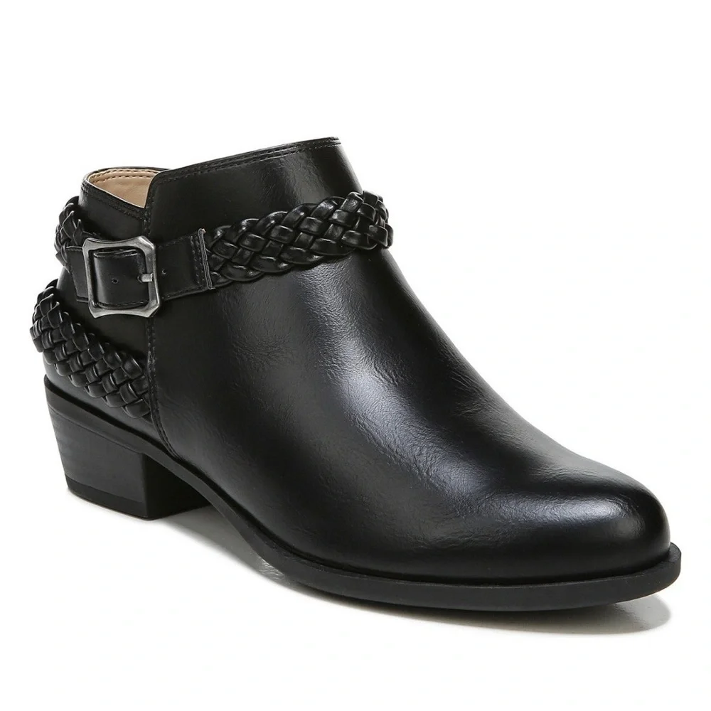 LifeStride Adriana Booties Round Toe Braided Detailing Memory Foam Black